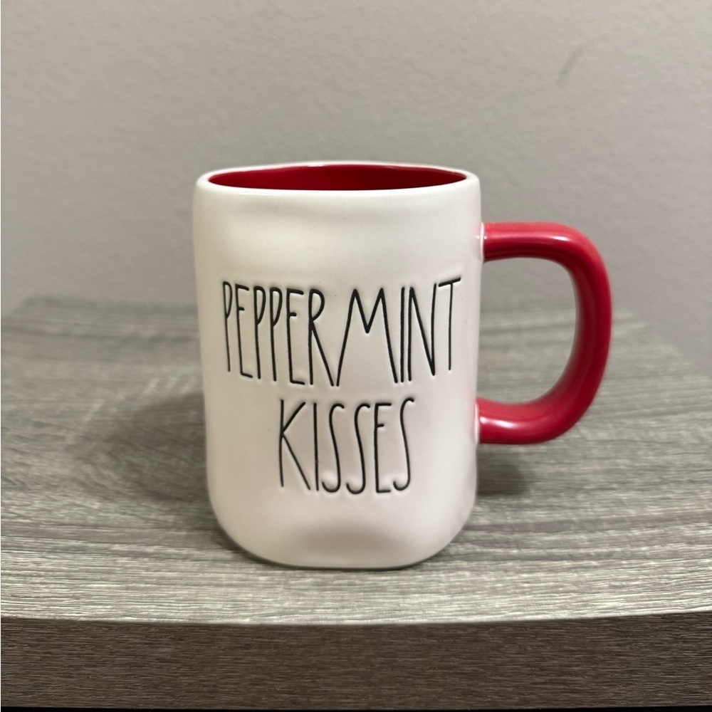 Rae Dunn Peppermint Kisses White and Red Mug